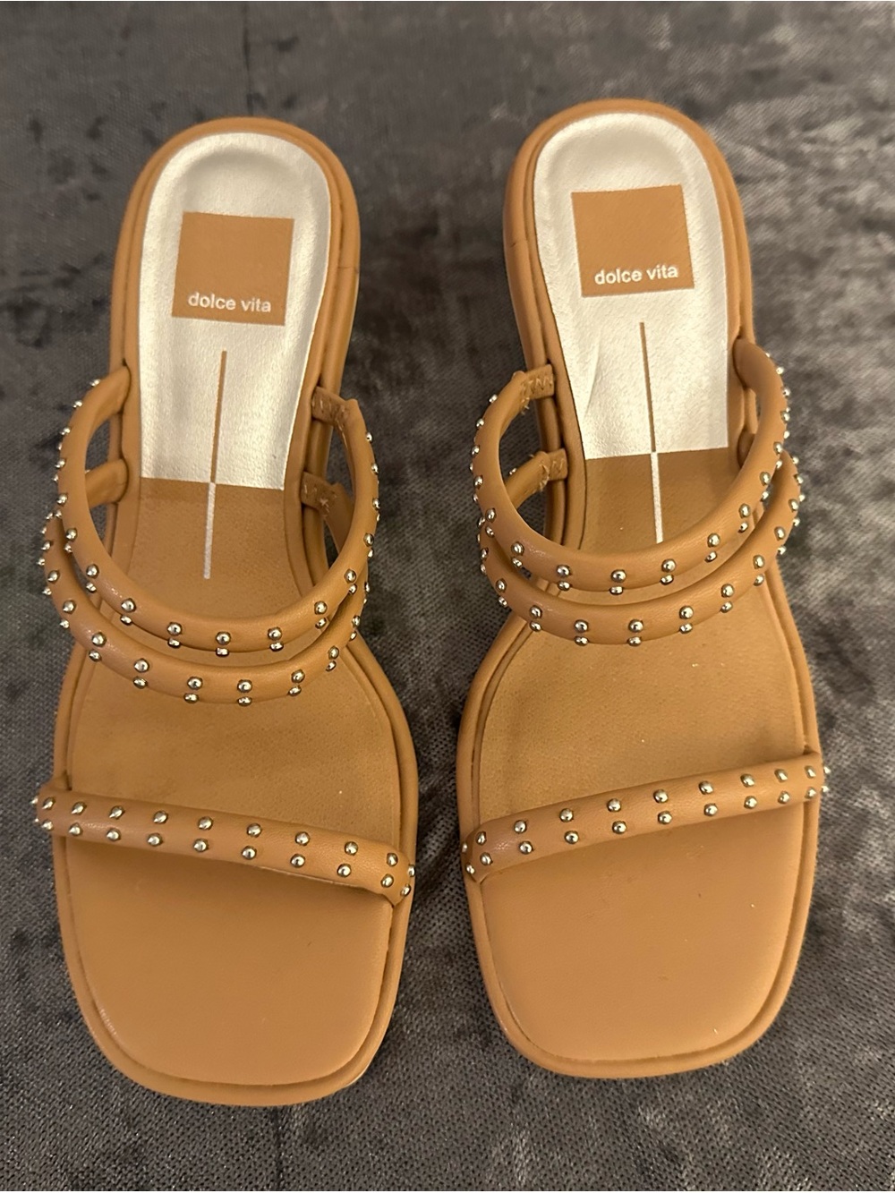 Dolce Vita Cognac Studded Double-Strap Slide Sandals